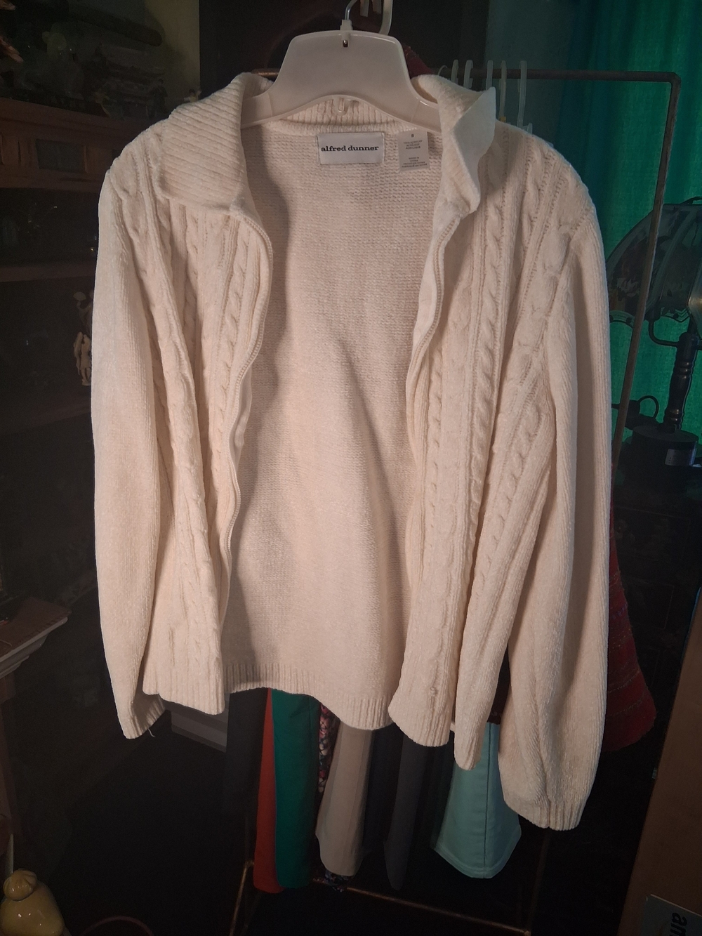 Alfred Dunner Ivory Cable Open-Front Cardigan